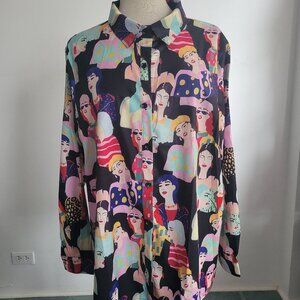 Shein Abstract "Blusa De Angeles" Face Print Shirt (Size: 0XL)